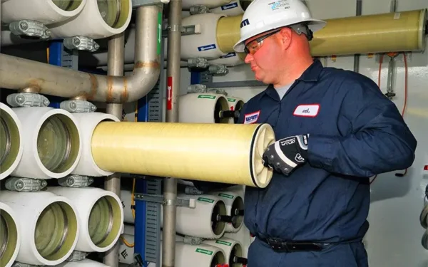 inserting RO membrane into the housing cartridge