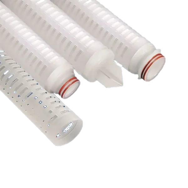 Side view of polyproplene pleated filter cartridge